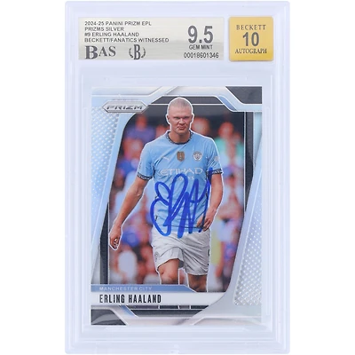 Erling Haaland Manchester City Autographed 2024-25 Panini Prizm Silver Prizm #9 Beckett Fanatics Witnessed Authenticated 9.5/10 Card