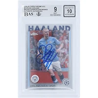 Erling Haaland Manchester City Autographed 2024-25 Topps Chrome UEFA #9 Beckett Fanatics Witnessed Authenticated 9/10 Card