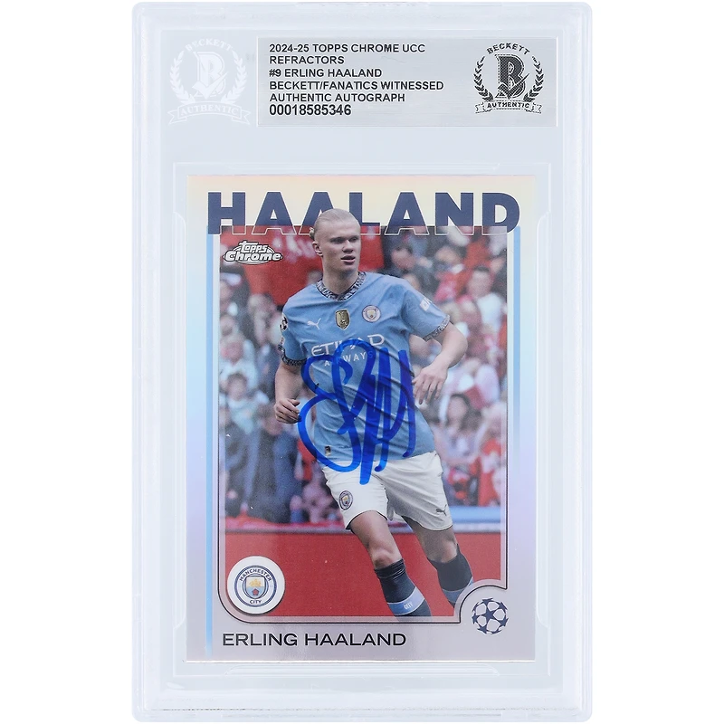 Carte authentifiée par Erling Haaland (Manchester City) - Topps Chrome UEFA Refractor 2024-25 n°9 - Authentifiée par Beckett Fanatics Witnessed