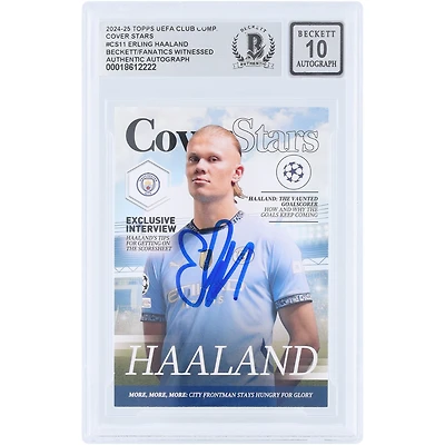 Erling Haaland Manchester City Autographed 2024-25 Topps UEFA Cover Stars #CS-11 Beckett Fanatics Witnessed Authenticated 10 Card