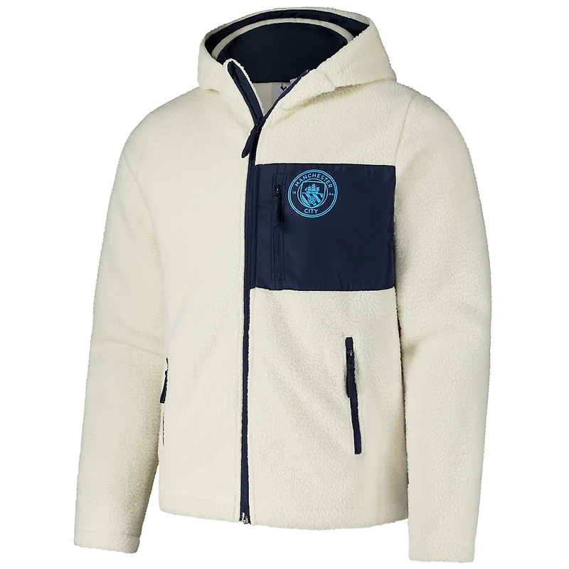 Veste à capuche zippée en sherpa Manchester City crème pour homme