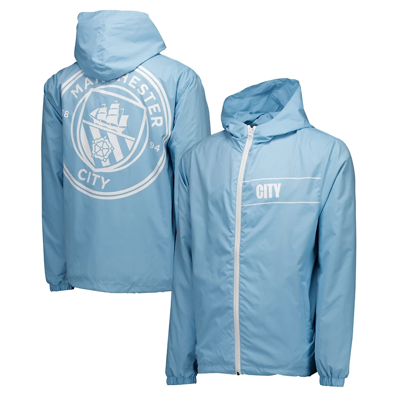 Men's Light Blue Manchester City Home Match Hoodie Full-Zip Windbreaker Jacket