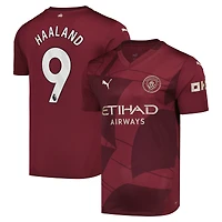 Maillot de joueur Puma Erling Haaland bordeaux Manchester City 2024/25 troisième réplique pour homme