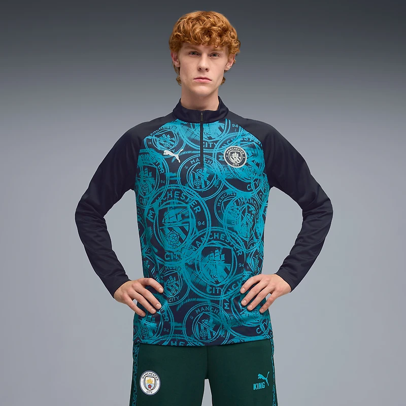 Men's Puma Navy Manchester City Quarter-Zip dryCELL Warm-Up Top
