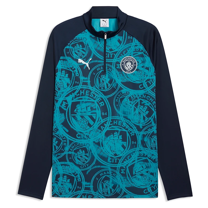 Men's Puma Navy Manchester City Quarter-Zip dryCELL Warm-Up Top