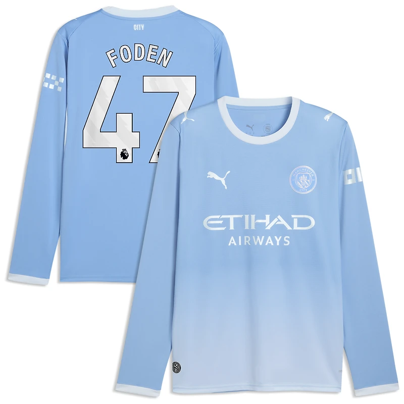 Men's Puma Phil Foden Light Blue Manchester City 2026/27 Home Replica Long Sleeve Jersey