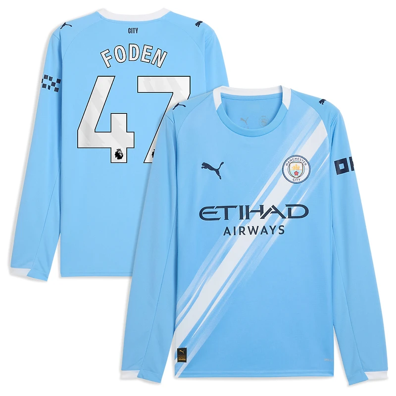 Maillot de joueur à manches longues Puma Phil Foden bleu ciel Manchester City 2025/26 Domicile Réplique