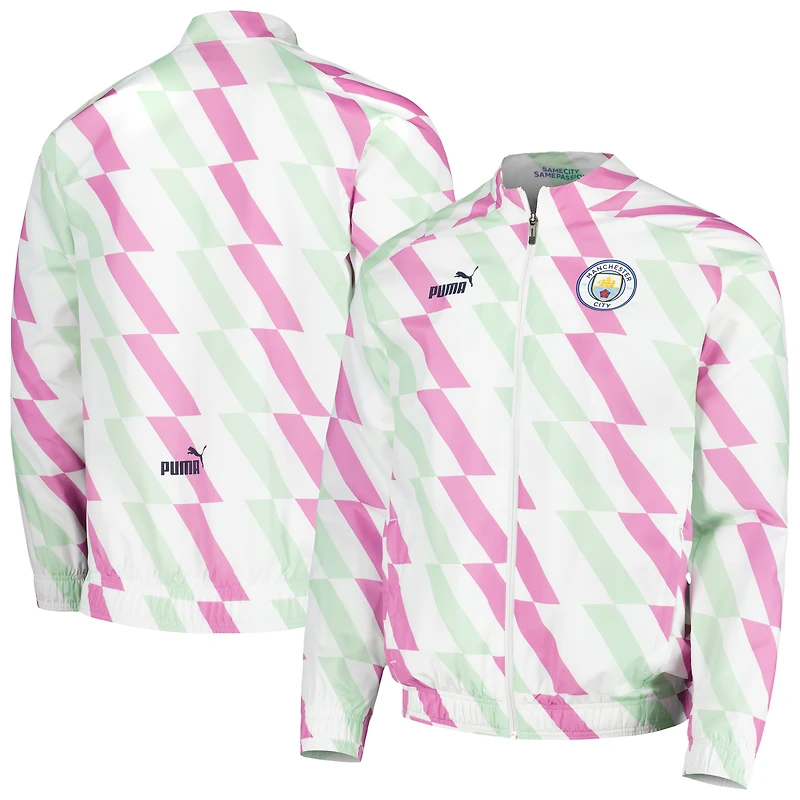 Veste d'avant-match entièrement zippée Manchester City 2022/23 Puma pour homme, blanche