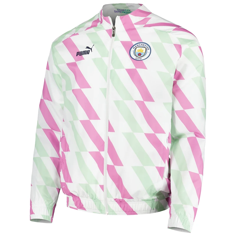 Veste d'avant-match entièrement zippée Manchester City 2022/23 Puma pour homme, blanche