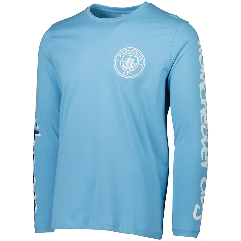 Men's Sky Blue Manchester City Graffiti Long Sleeve T-Shirt
