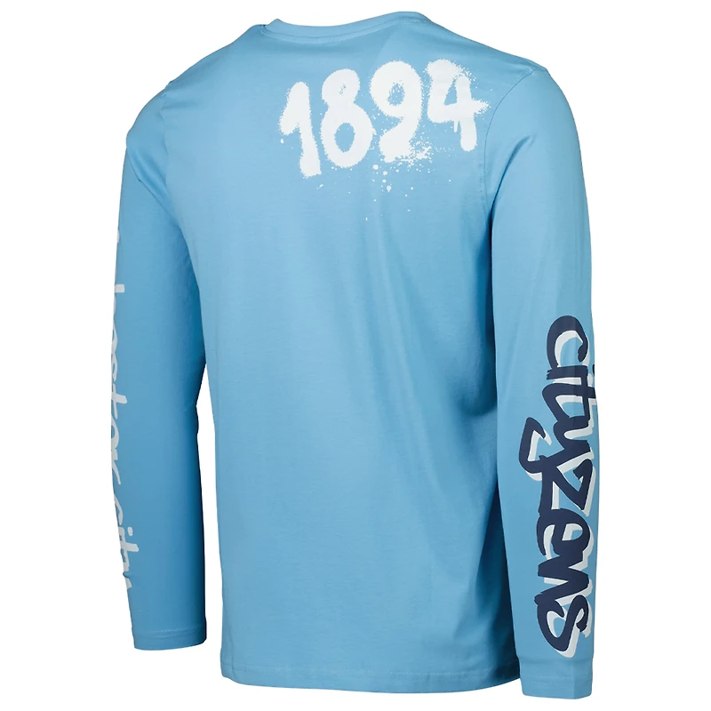 Men's Sky Blue Manchester City Graffiti Long Sleeve T-Shirt