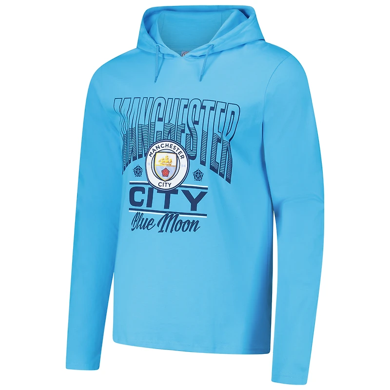 Men's Sky Blue Manchester City Wordmark Long Sleeve  Hoodie T-Shirt