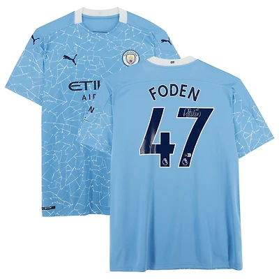 Phil Foden Manchester City Autographed 2020-21 Puma Blue Jersey