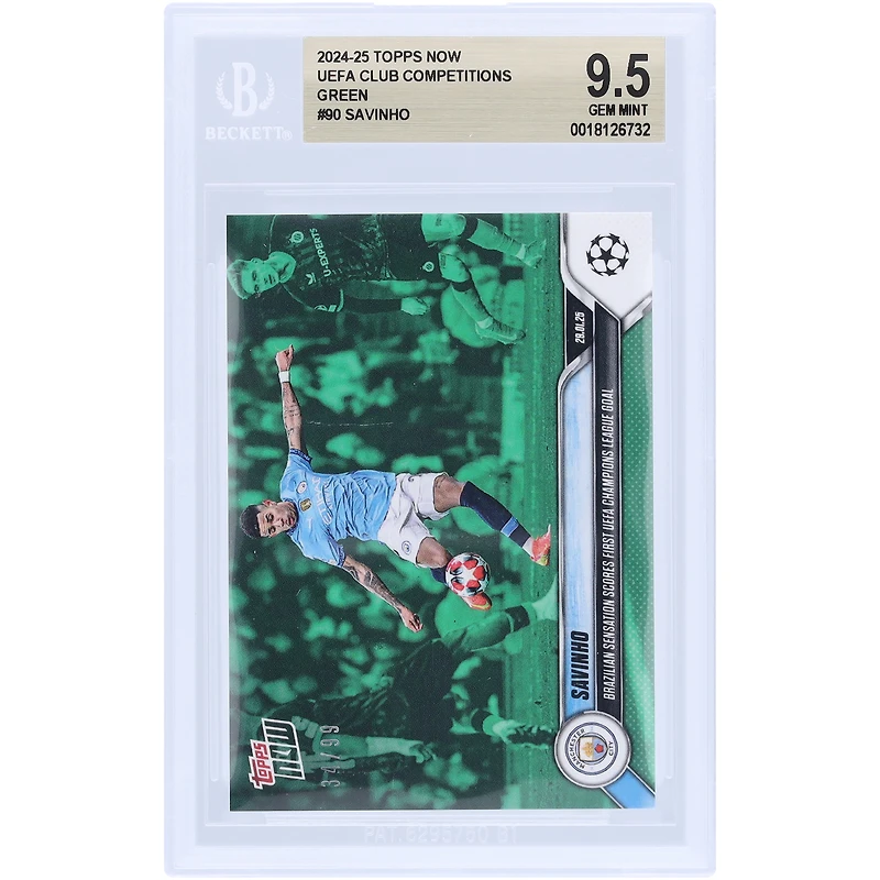 Savinho Manchester City 2024-25 Topps Now Brazilian Sensation Scores First UEFA Champions League Goal Green #90 #/99 BGS Authenticated 9.5 Card