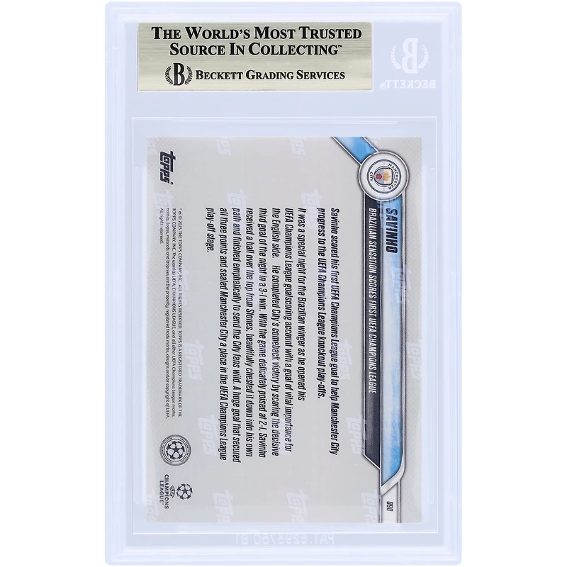 Savinho Manchester City 2024-25 Topps Now Brazilian Sensation Scores First UEFA Champions League Goal Green #90 #/99 BGS Authenticated 9.5 Card