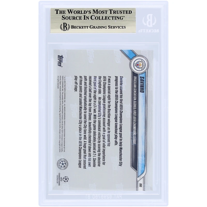 Savinho Manchester City 2024-25 Topps Now Brazilian Sensation Scores First UEFA Champions League Goal #90 BGS Authenticated 9.5 Card