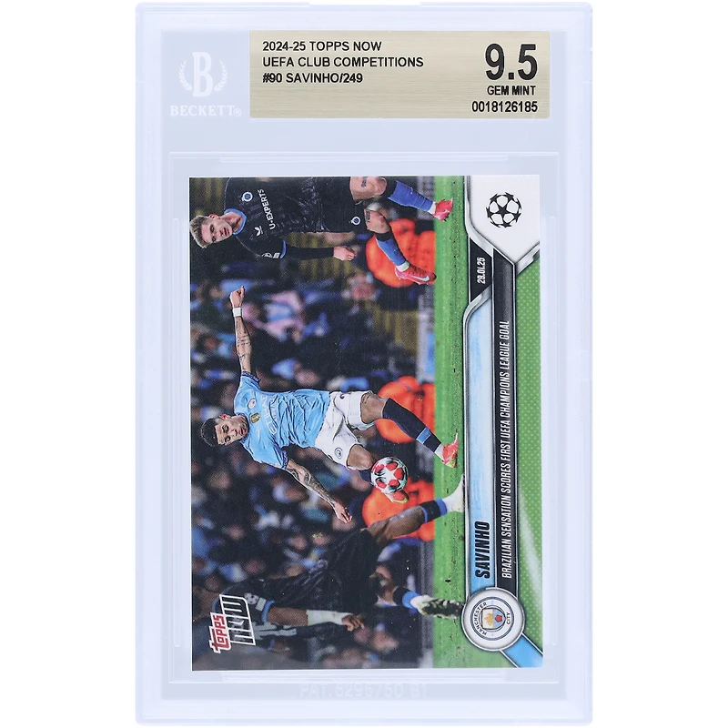 Savinho Manchester City 2024-25 Topps Now Brazilian Sensation Scores First UEFA Champions League Goal #90 BGS Authenticated 9.5 Card