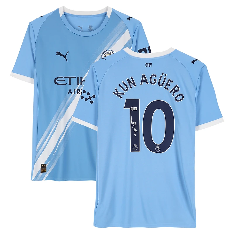 Sergio Agüero Manchester City Autographed Sky Blue Puma Modern Home Jersey