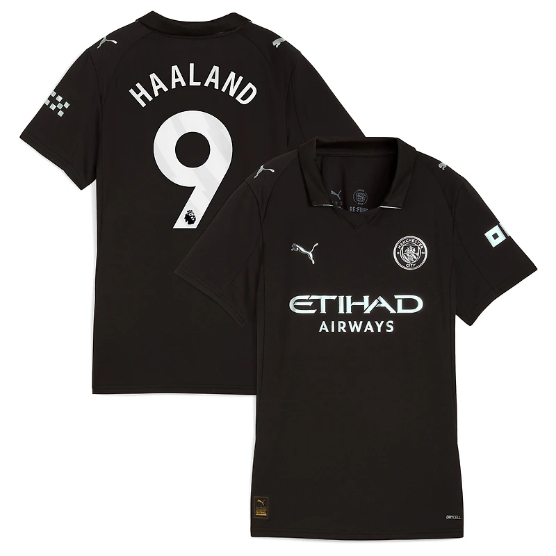 Maillot réplique extérieur Puma Erling Haaland noir pour femme Manchester City 2025/26