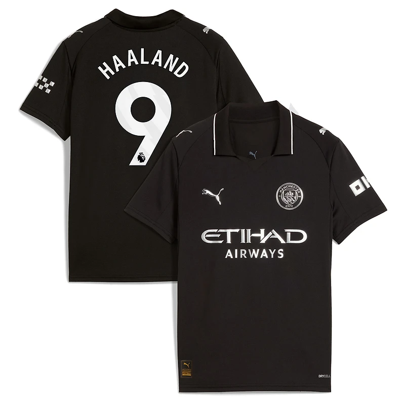 Maillot Puma Erling Haaland noir pour jeune joueur extérieur Manchester City 2025/26