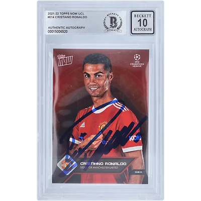 Carte autographiée Topps 2021-22 de Cristiano Ronaldo Manchester United maintenant UCL #014 BAS 10 authentifiée