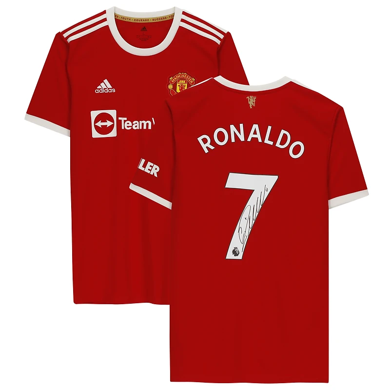 Maillot rouge adidas 2021 de Cristiano Ronaldo (Manchester United) autographié