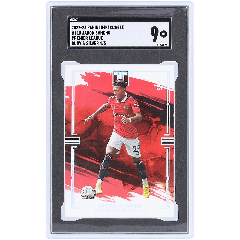 Carte Panini Impeccable Ruby & Silver #110 #4/5 SGC 9 authentifiée de Jadon Sancho Manchester United 2022-23