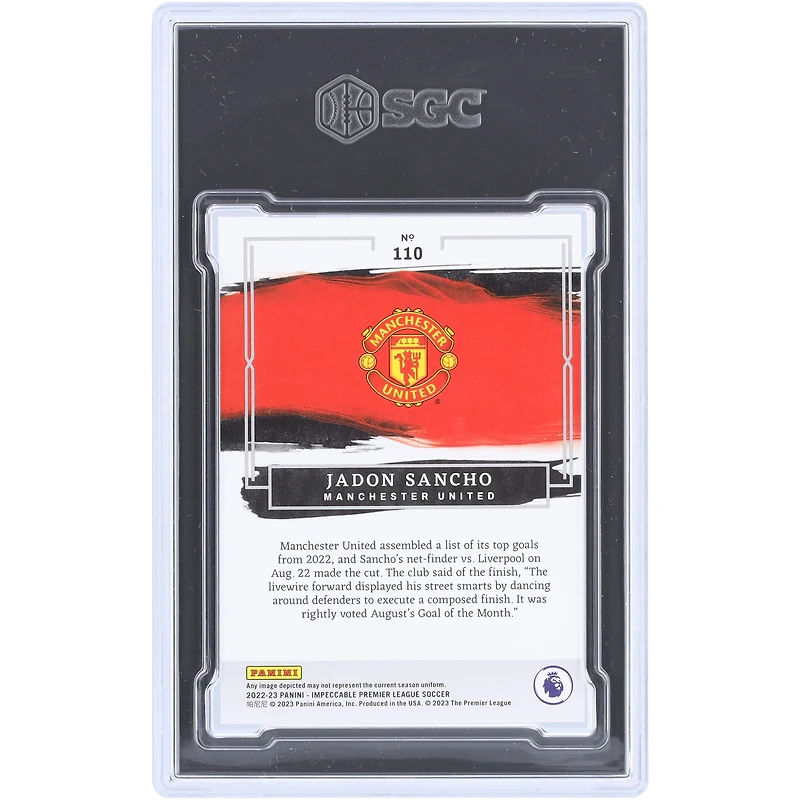 Carte Panini Impeccable Ruby & Silver #110 #4/5 SGC 9 authentifiée de Jadon Sancho Manchester United 2022-23