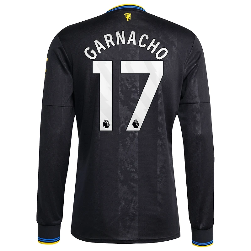 Men's adidas Alejandro Garnacho White Manchester United 2025/26 Away Replica Long Sleeve Player Jersey