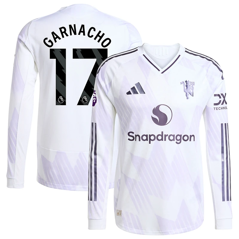 Maillot de joueur à manches longues authentique blanc adidas Alejandro Garnacho Manchester United 2025/26 extérieur pour homme