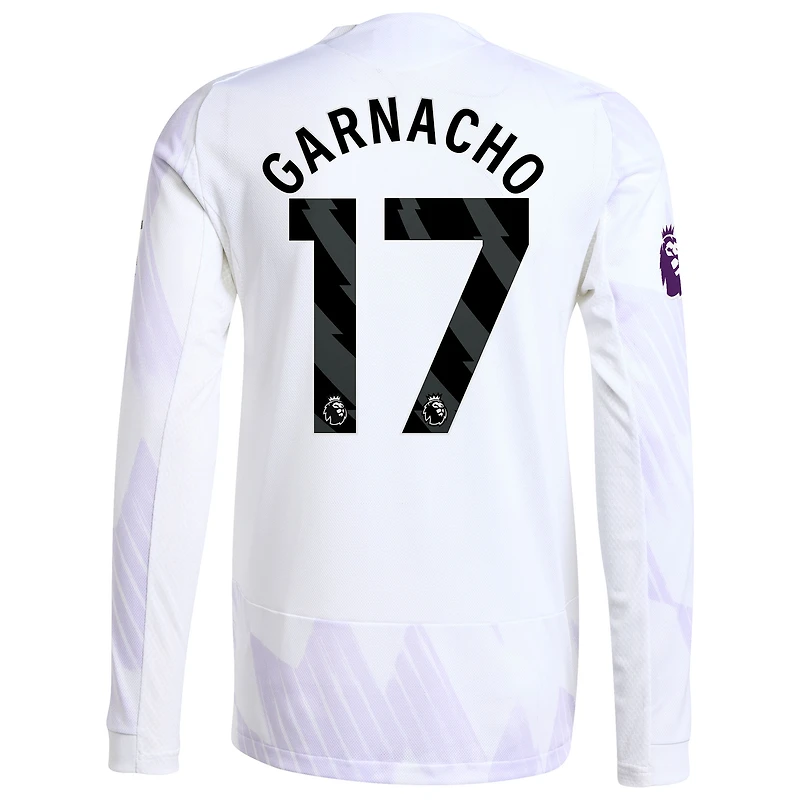 Men's adidas Alejandro Garnacho White Manchester United 2025/26 Away Authentic Long Sleeve Player Jersey