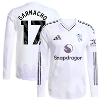 Men's adidas Alejandro Garnacho White Manchester United 2025/26 Away Authentic Long Sleeve Player Jersey