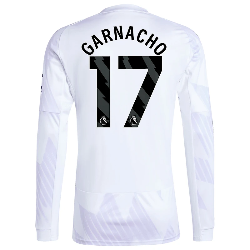 Men's adidas Alejandro Garnacho White Manchester United 2025/26 Away Replica Long Sleeve Player Jersey