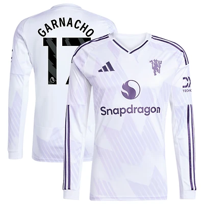 Men's adidas Alejandro Garnacho White Manchester United 2025/26 Away Replica Long Sleeve Player Jersey