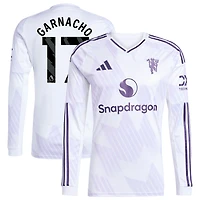 Men's adidas Alejandro Garnacho White Manchester United 2025/26 Away Replica Long Sleeve Player Jersey