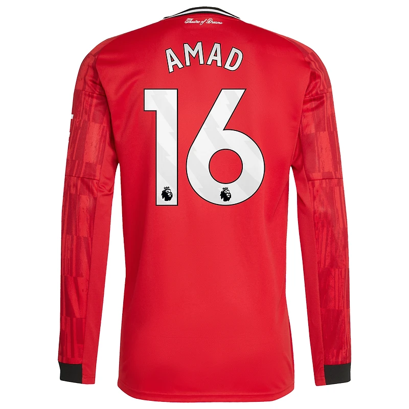Maillot à manches longues adidas Amad Diallo rouge Manchester United Domicile 2025/26 Réplique pour homme