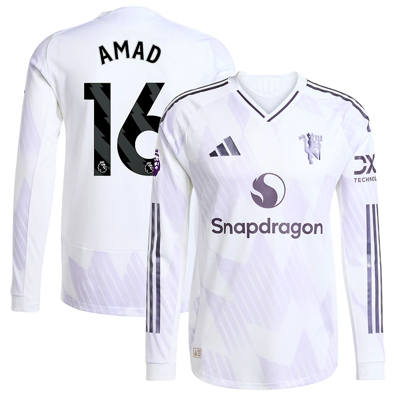Maillot de joueur à manches longues authentique adidas Amad Diallo blanc Manchester United 2025/26 extérieur pour homme