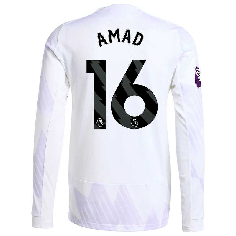 Maillot de joueur à manches longues authentique adidas Amad Diallo blanc Manchester United 2025/26 extérieur pour homme