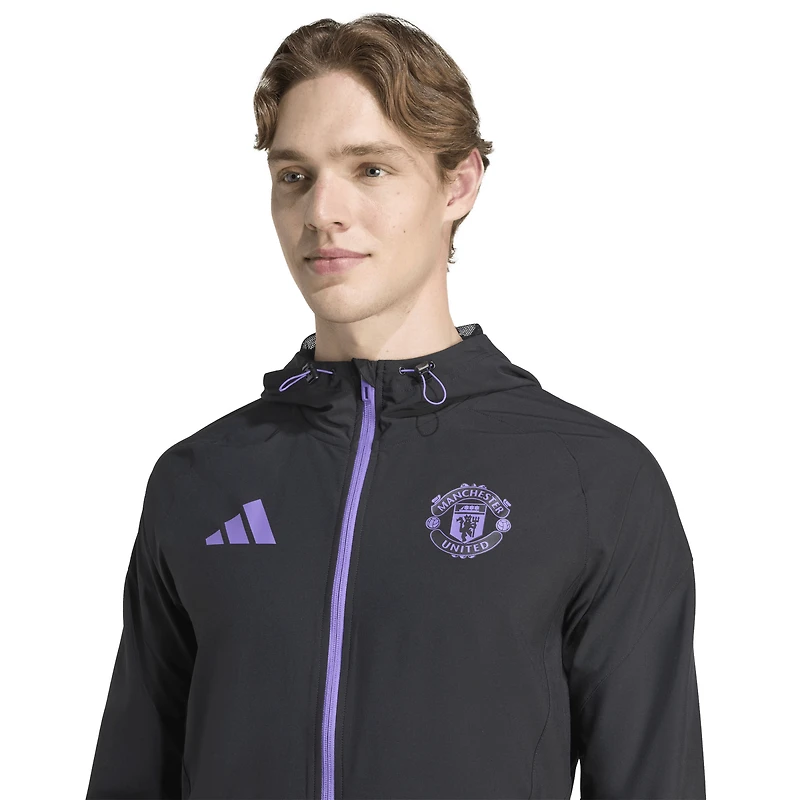 Men's adidas Black Manchester United 2025/26 Tiro Vis Tech Travel Jacket