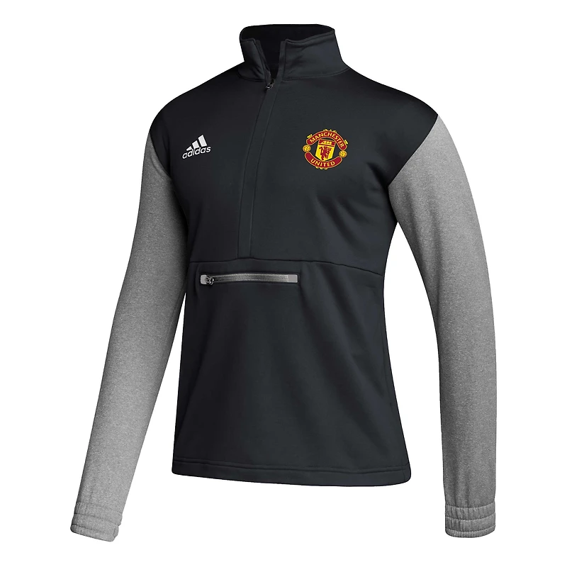 Haut à manches longues et demi-zip adidas Manchester United Crest pour homme noir