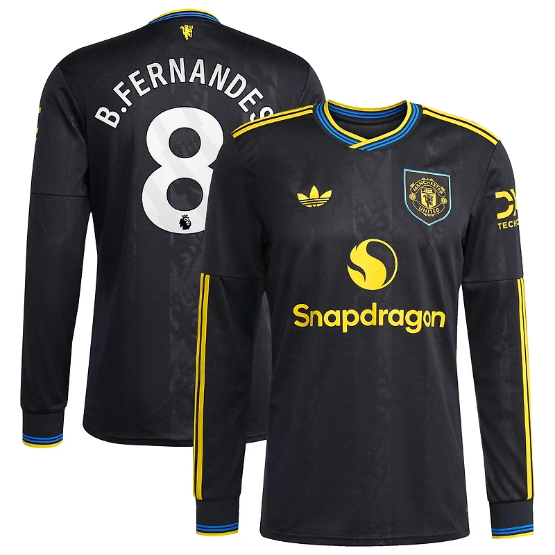 Men's adidas Bruno Fernandes White Manchester United 2025/26 Away Replica Long Sleeve Player Jersey