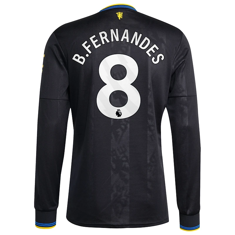 Men's adidas Bruno Fernandes White Manchester United 2025/26 Away Replica Long Sleeve Player Jersey