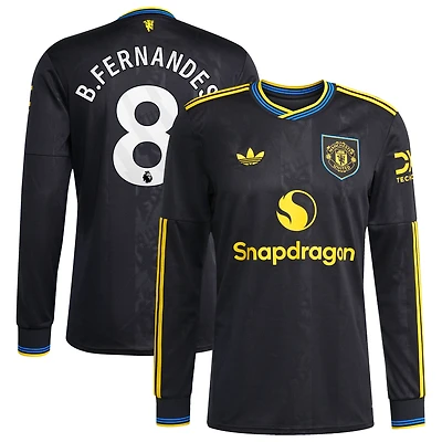 Men's adidas Bruno Fernandes White Manchester United 2025/26 Away Replica Long Sleeve Player Jersey