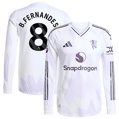 Men's adidas Bruno Fernandes White Manchester United 2025/26 Away Authentic Long Sleeve Player Jersey