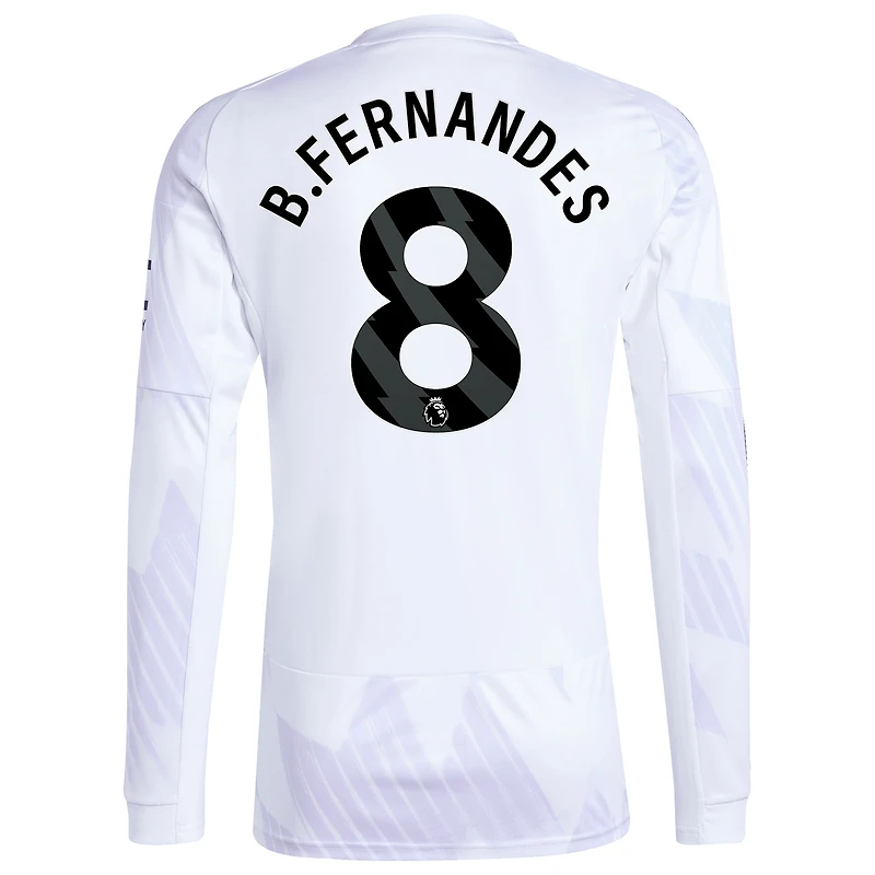 Men's adidas Bruno Fernandes White Manchester United 2025/26 Away Replica Long Sleeve Player Jersey