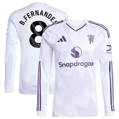 Men's adidas Bruno Fernandes White Manchester United 2025/26 Away Replica Long Sleeve Player Jersey