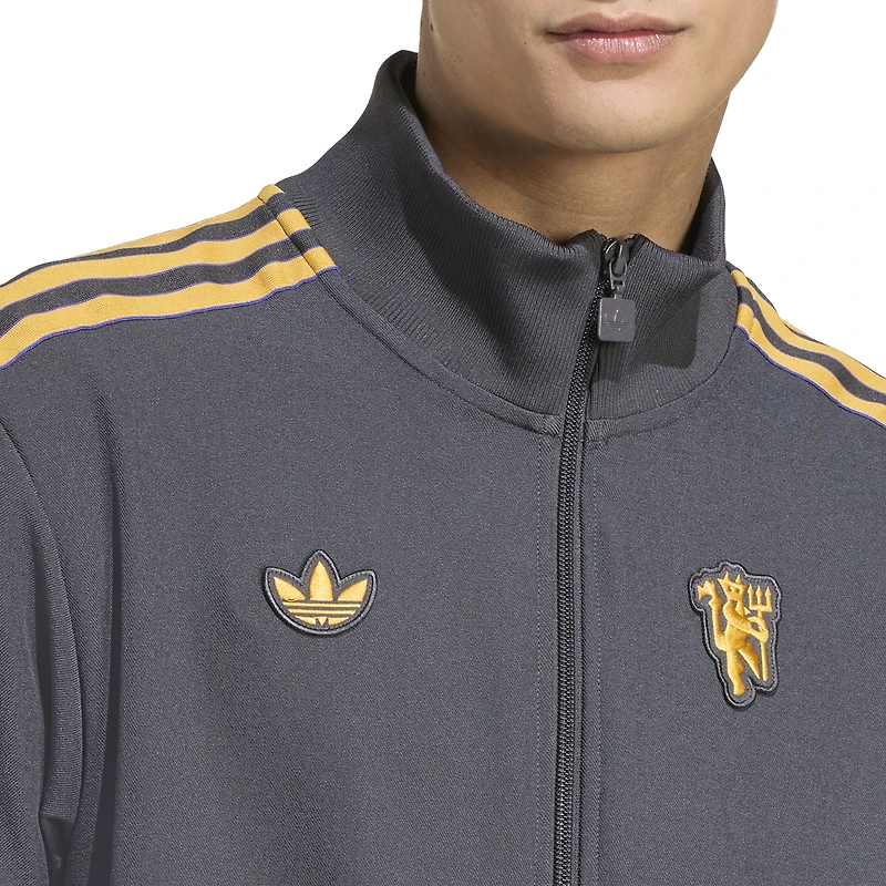 Veste de survêtement zippée adidas grise Manchester United Terrace Icons pour homme