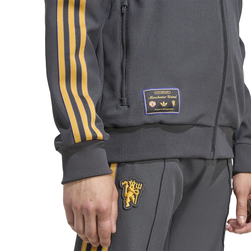 Veste de survêtement zippée adidas grise Manchester United Terrace Icons pour homme