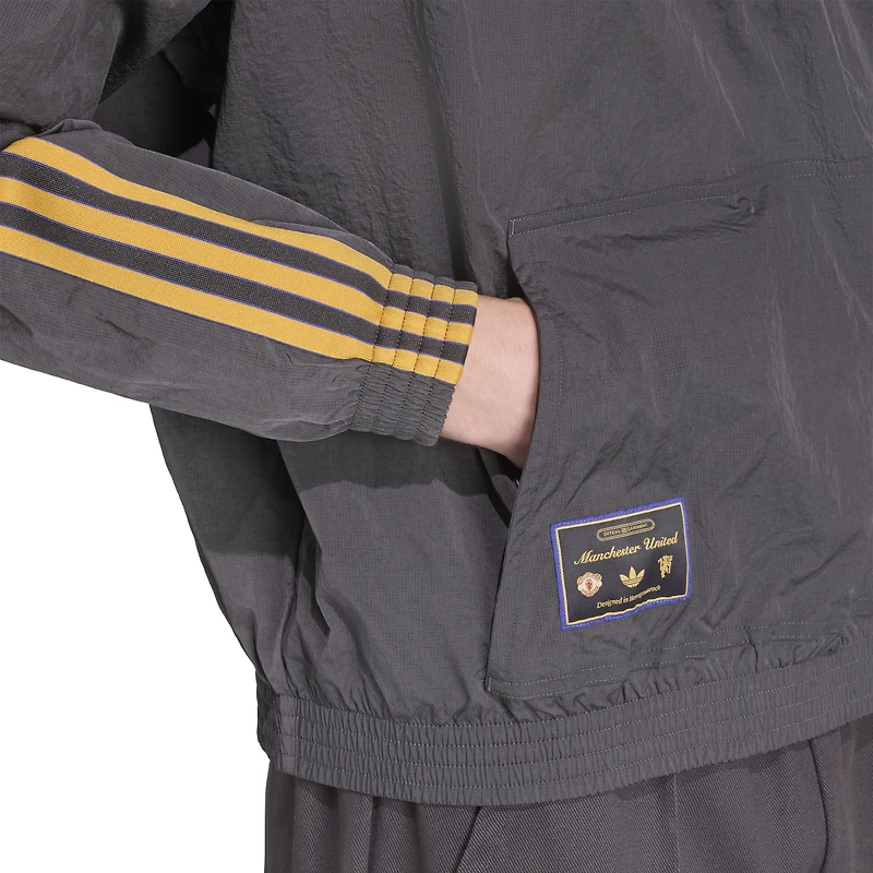 Men's adidas  Gray Manchester United Terrace Icons Half-Zip Jacket