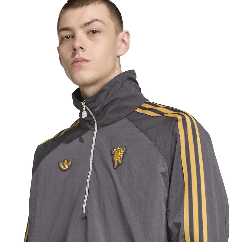 Veste demi-zip adidas grise Manchester United Terrace Icons pour homme
